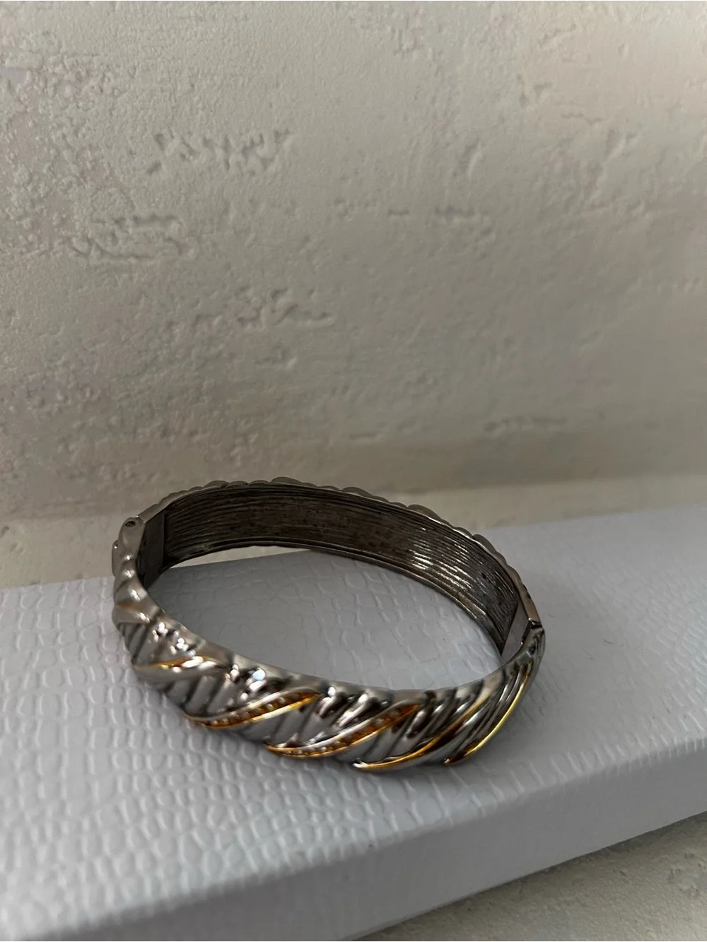Silver and Gold-Tone Crystal Wrap Bangle Bracelet